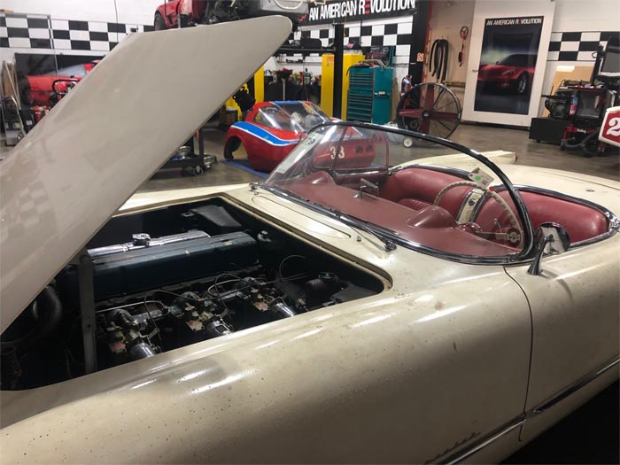 Sampson's 1954 Corvette undergoing clean-up and preservation conditioning at the National Corvette Museum.
