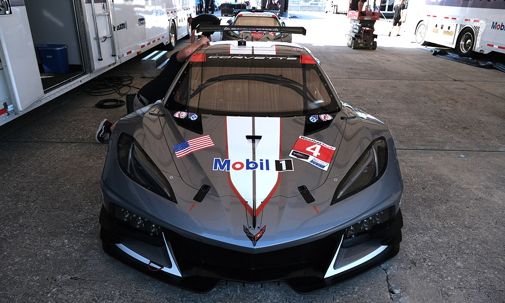 The No. 4 Mobil 1/SiriusXM Corvette C8.R in its new Mobil1 Livery.