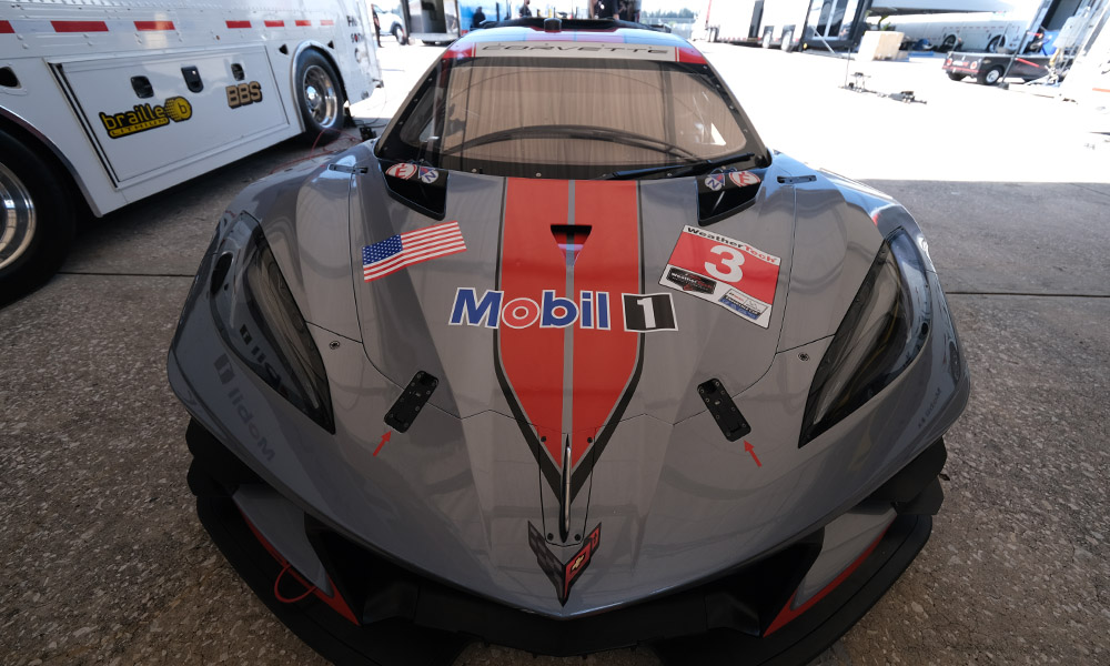 The No. 3 Mobil 1/SiriusXM Corvette C8.R in its new Mobil1 Livery.