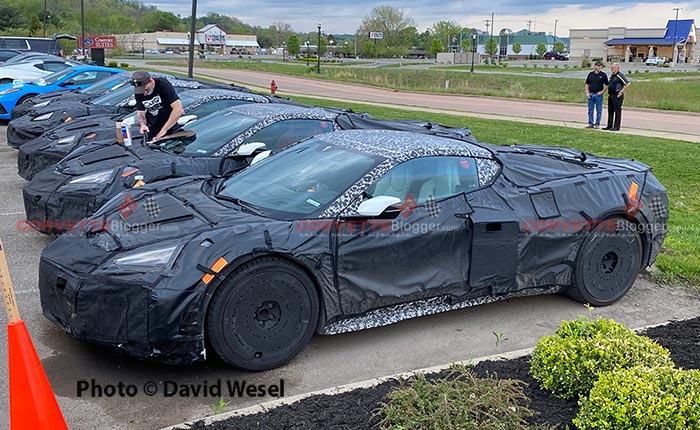 A carefully camouflaged 2022 Corvette Z06 awaits its day of testing.