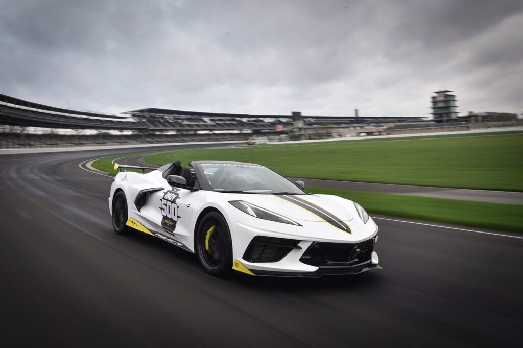 The 2021 Mid-Engine Corvette Stingray Hardtop Convertible will serve as the pace car of the 105th running of the Indianapolis 500.