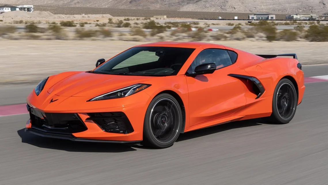 A view of one of the three colours available for the 2022 Chevrolet Corvette Stingray: a color called Amplify Orange