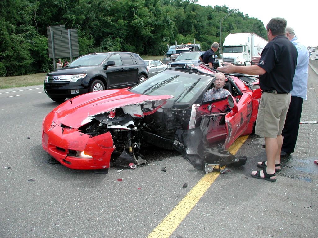 Red C5 Chevrolet Corvette crash