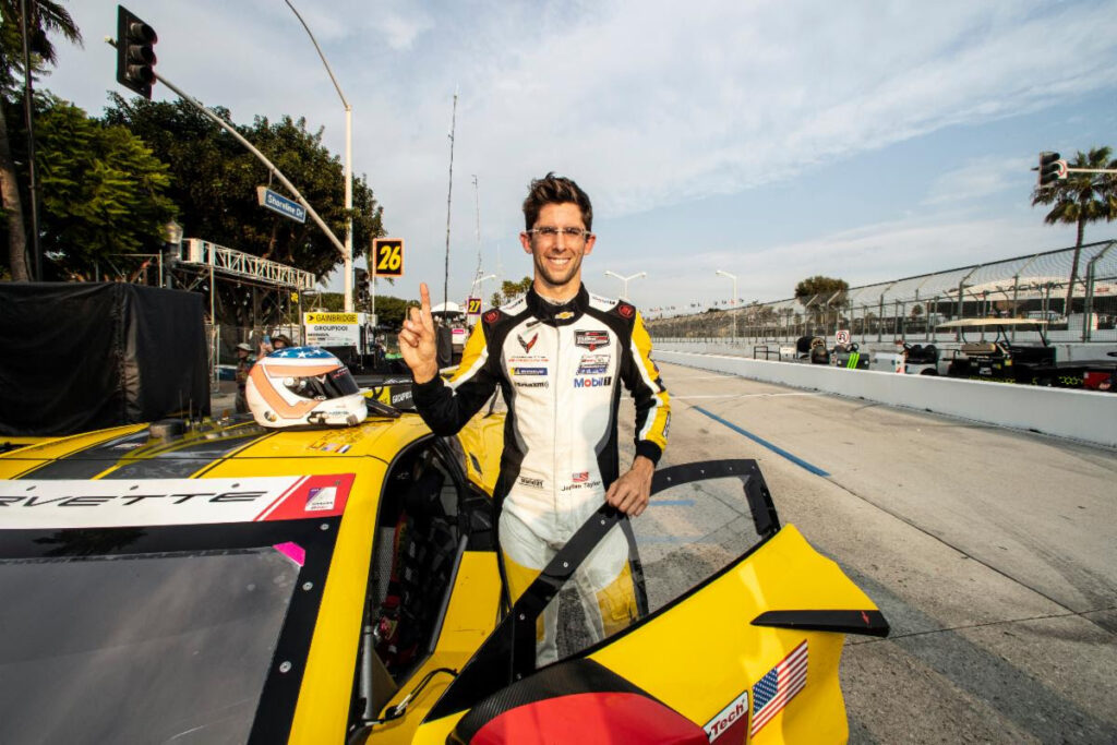 Jordan Taylor put down the fastest time in GTLM during qualifying at Long Beach. He and teammate Anthony Garcia came in second by a 0.75 difference behind teammates Tandy and Milner.