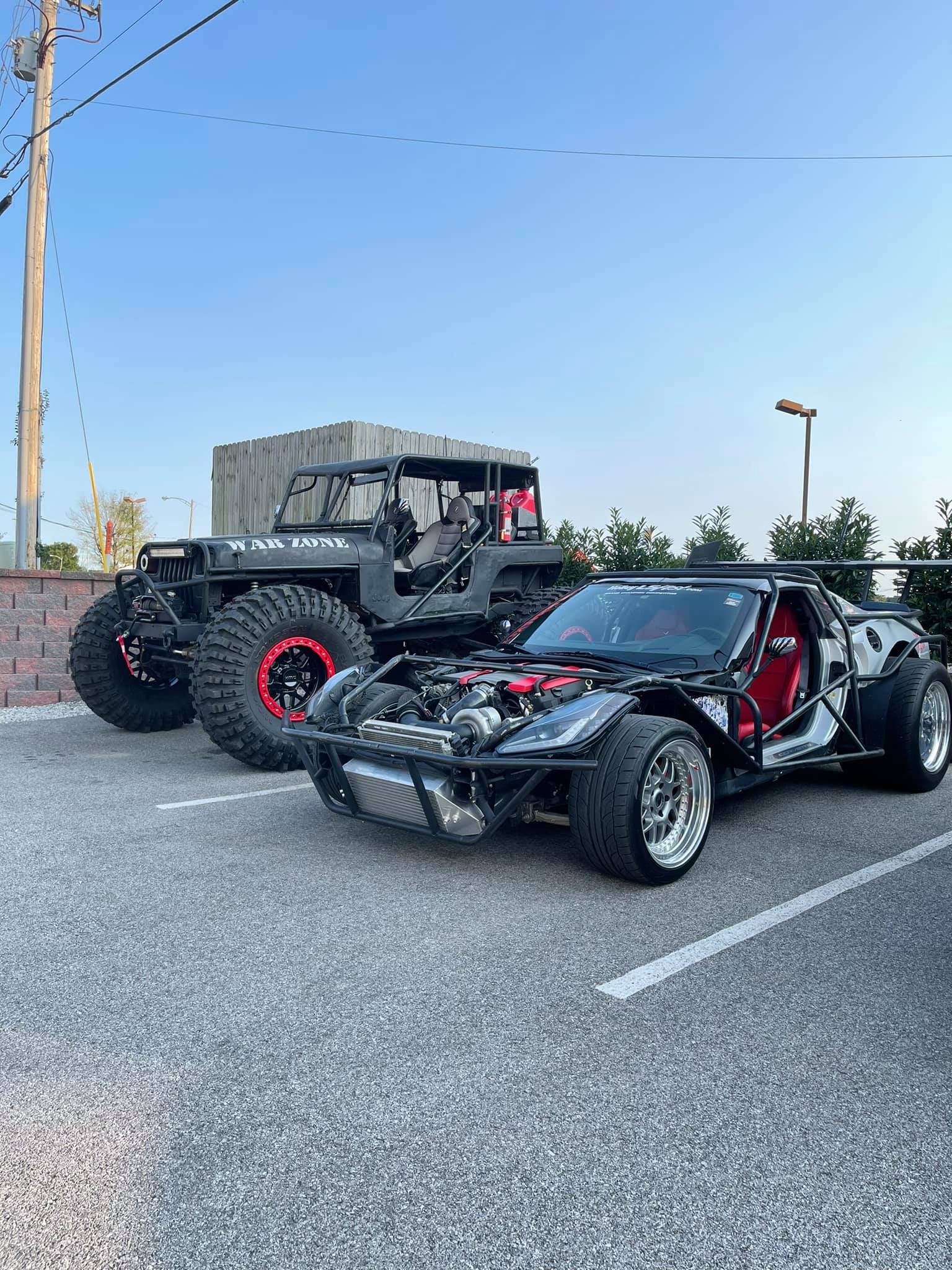 Mike Mahdi's "Mad Max" Stingray parked next to another of his amazing transformations. Clearly, this guy believes in subtlety!