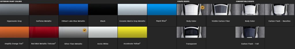 The 2023 Configurator offers nine exterior colors and three unique roof panel options (each) for the coupe and convertible models.