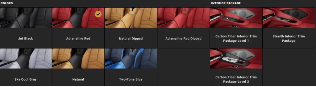 Seven interior colors plus three custom trim packages equals hundreds of unique color combinations to choose from.