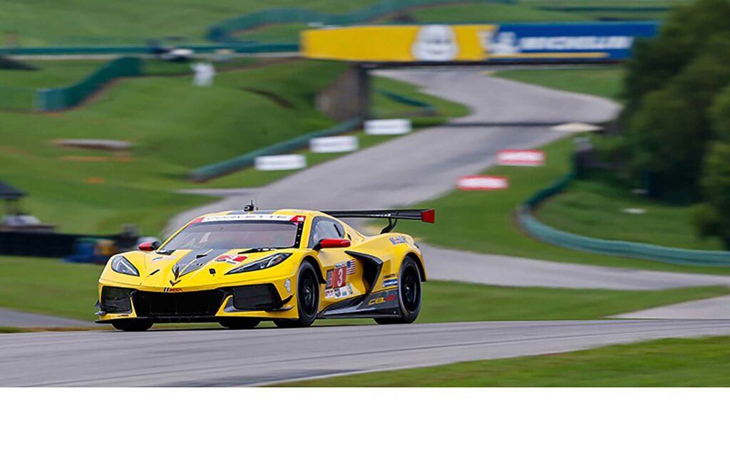 The No. 3 Mobil 1/SiriusXM Chevrolet Corvette C8.R, driven by Jordan Taylor and Antonio Garcia, secure a second place finish just behind the No. 4 Corvette.