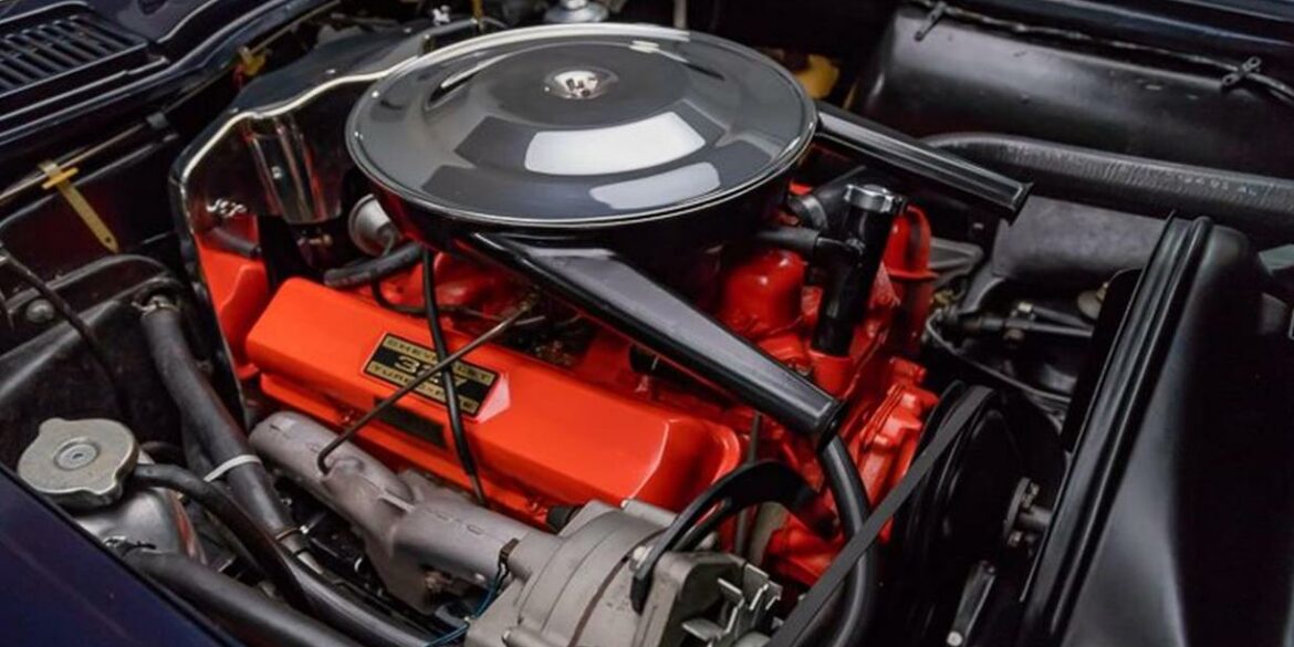 1963 5.4L 327CI Engine in open hood of C2 Corvette