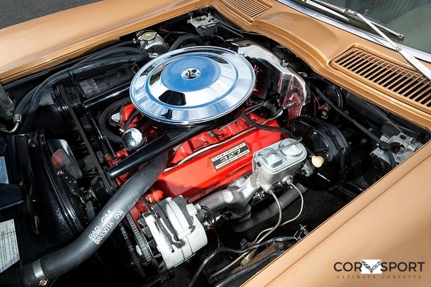 1963 327CI engine in open C2 Corvette hood