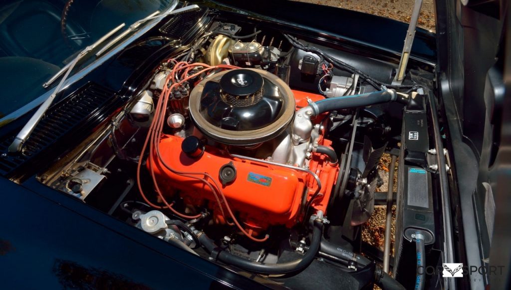 1967 L88 427CI Big Block engine under hood of black C2 Corvette