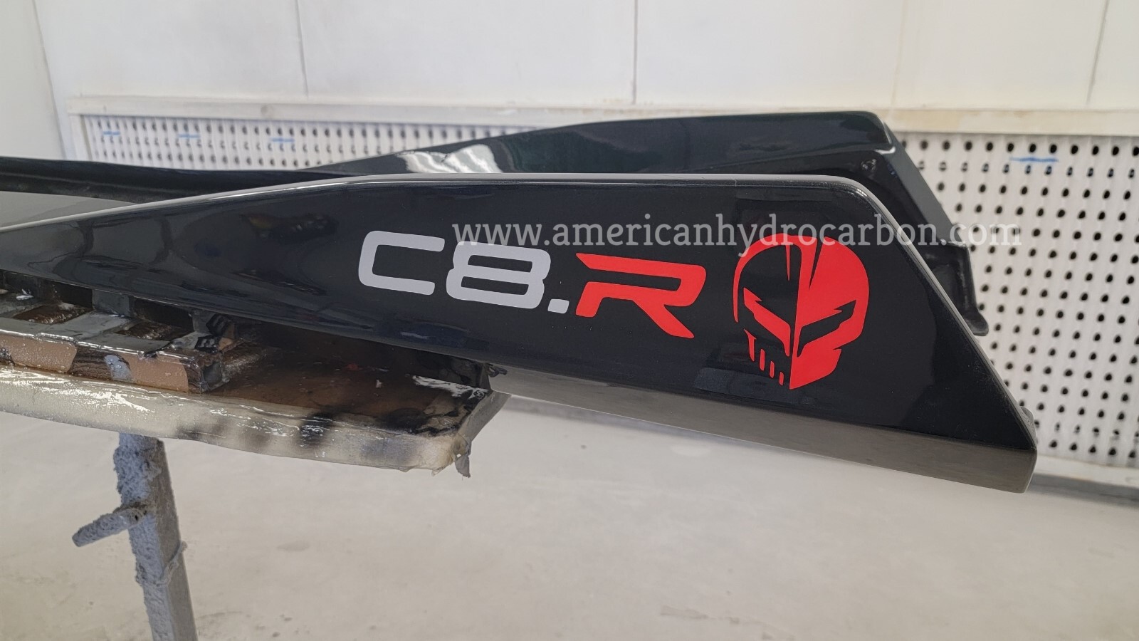 Custom logo on C8 Corvette 5VM Carbon Side Skirt by American Hydrocarbon