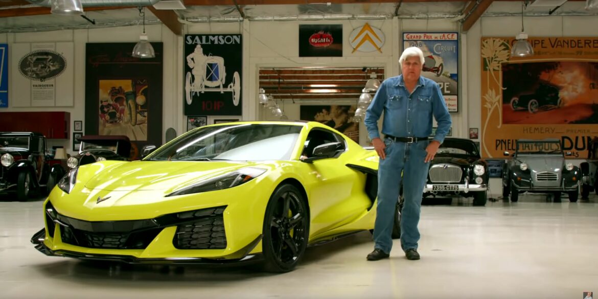 Jay Leno posing beside what a production spec Z06 looks like!
