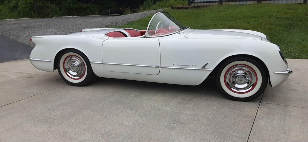 The exterior of this 1954 Corvette does have some minor blemishes/cracking/crazing, but still looks great - especially given that its nearly 70 years old!