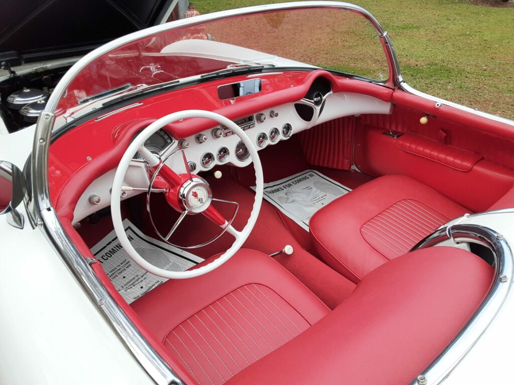 The interior of this 1954 Chevrolet Corvette has been meticulously restored and is a highlight of the entire vehicle.  