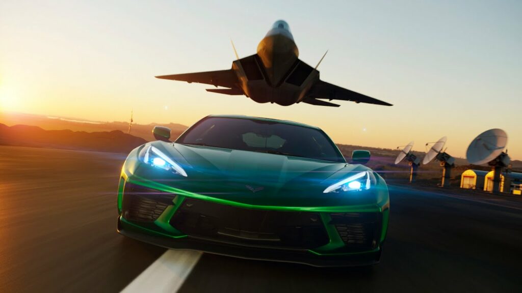 The Mid-Engine Corvette drew design inspiration from the elite aircraft of the U.S. armed forces. It was also developed at the racetrack, sharing more components with its race car counterpart than any other Corvette in the history of the brand.