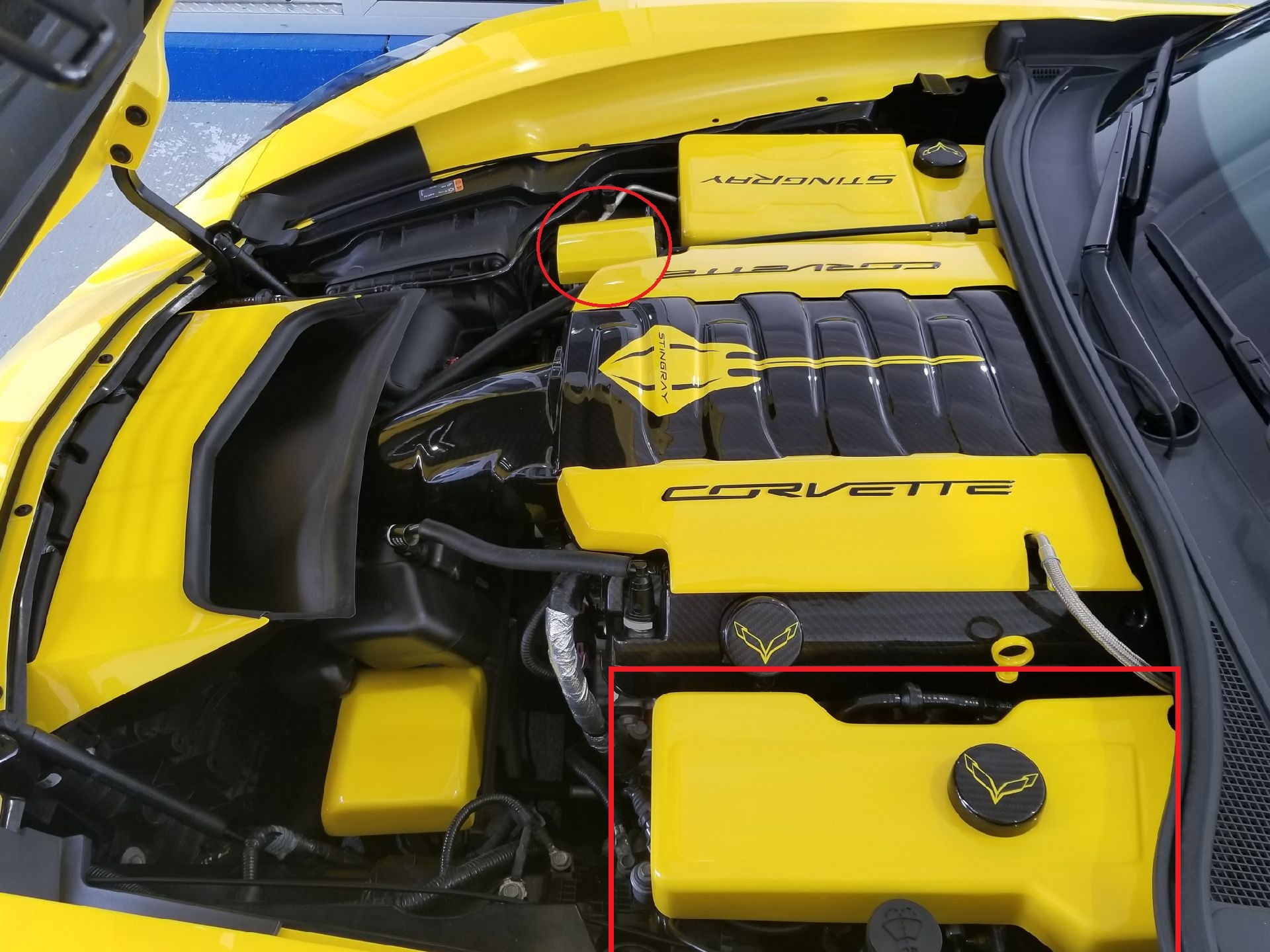 Installed Corvette C7 Engine Bay 14-Piece Show Kit by American Hydrocarbon