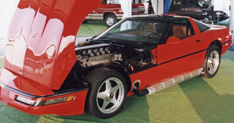 The 1992 Falconer ZR-12 Corvette originally had side pipes. These were later re-routed beneath the car.