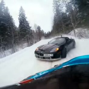 A C6 Corvette Z06 And A Toyota Supra Go Snow Drifting In Russia