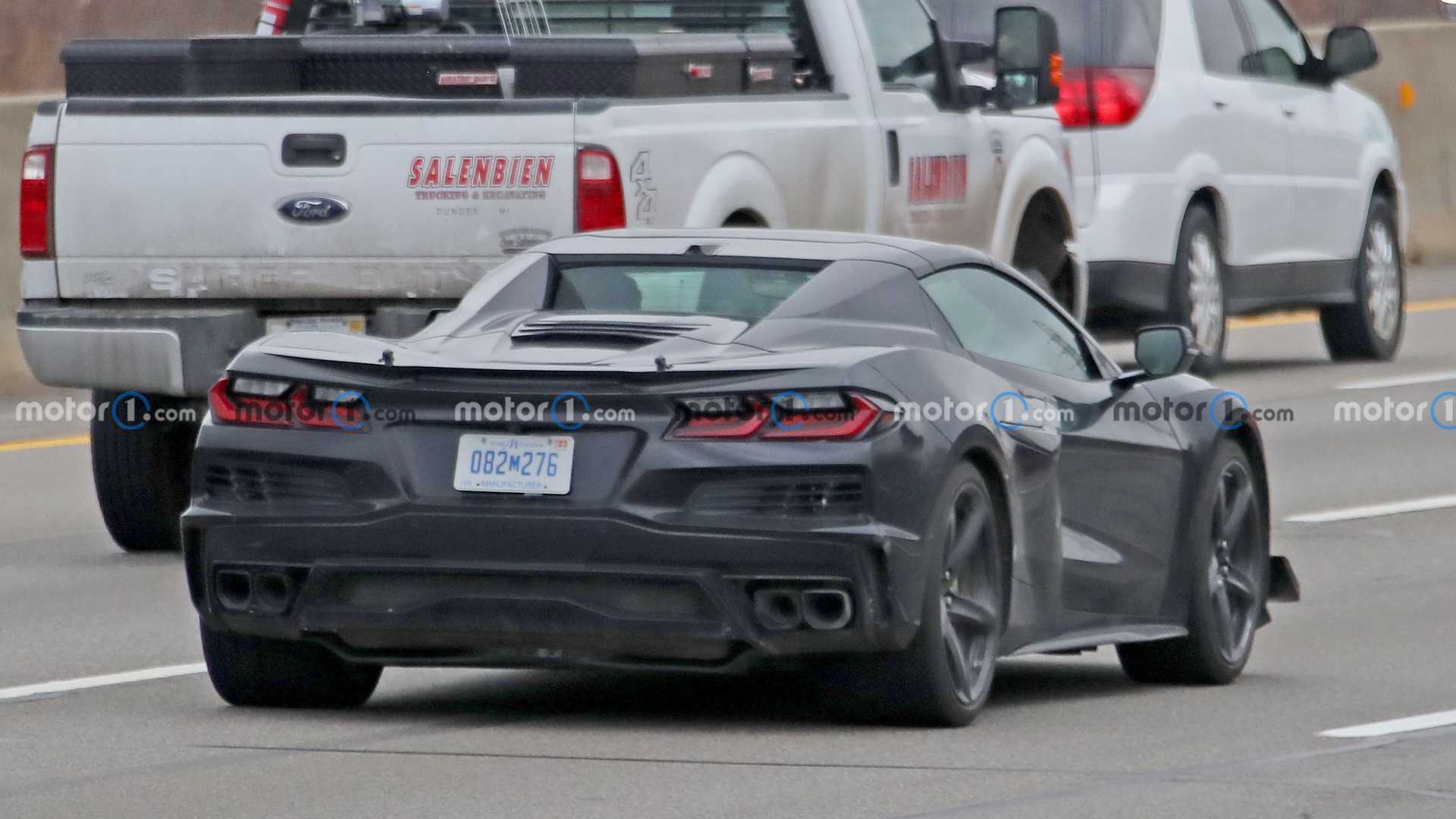The rear of the Corvette C8 E-Ray and ZR1 test mule