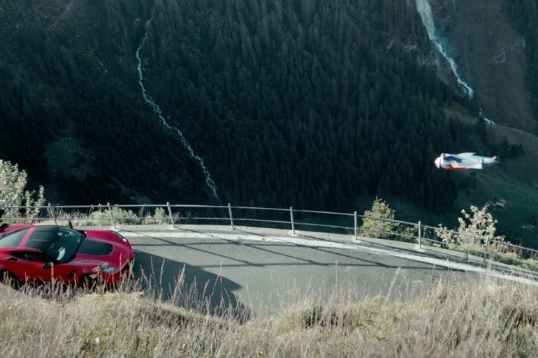 Corvette Z06 vs A Man In A Wingsuit