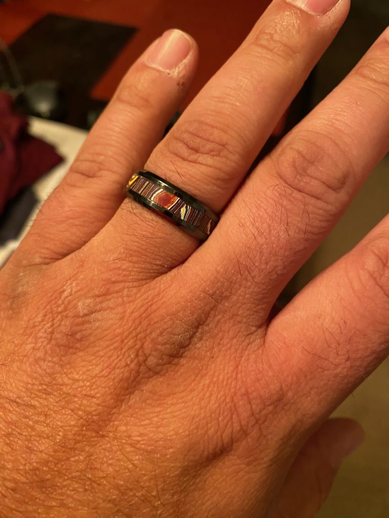 This unique Corvette Fordite ring is an instant favorite for me.  Thank you to my amazing wife Erika for this wonderful gift!