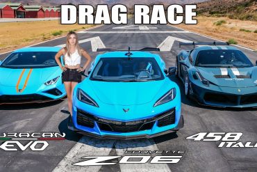 Ultimate Supercar Drag Race: 2023 Corvette Z06 vs Lamborghini Evo vs Ferrari 458!