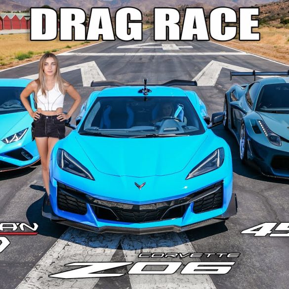 Ultimate Supercar Drag Race: 2023 Corvette Z06 vs Lamborghini Evo vs Ferrari 458!