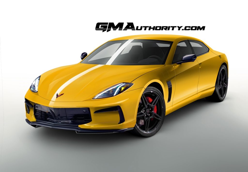 Artist rendering of an EV Corvette four door coupe/sedan.