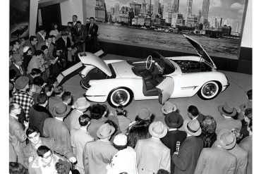 The original EX-52 Corvette Concept car at the 1953 Motorama in the lobby of the Waldorf Astoria Hotel in New York City. (Image courtesy of GM)