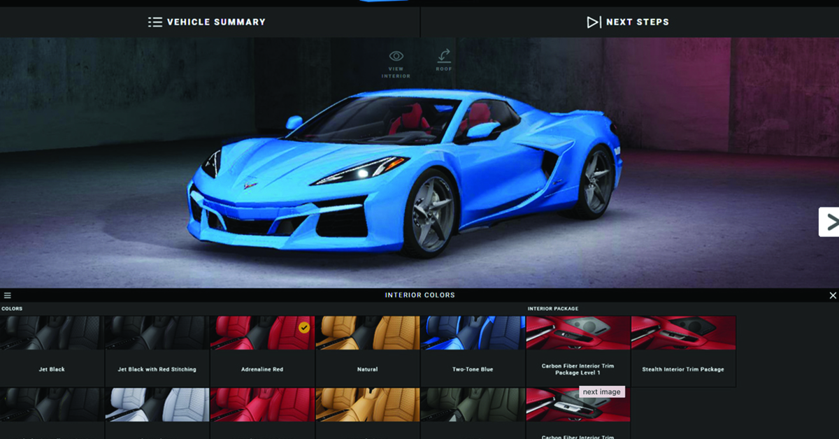 Screenshot of the leaked hybrid C8 Corvette being configured on Chevy's website