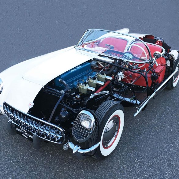 A cutaway view of the 1953 Corvette.