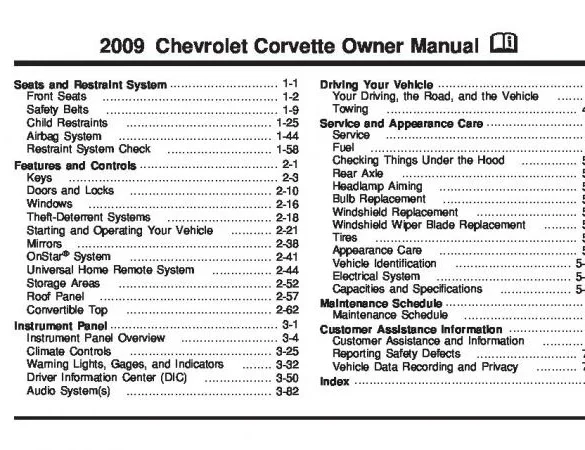 2009 Corvette Owners Manual