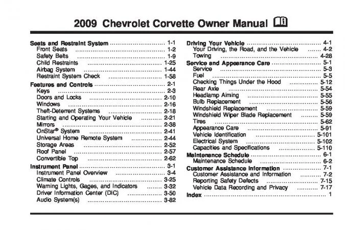 2009 Corvette Owners Manual
