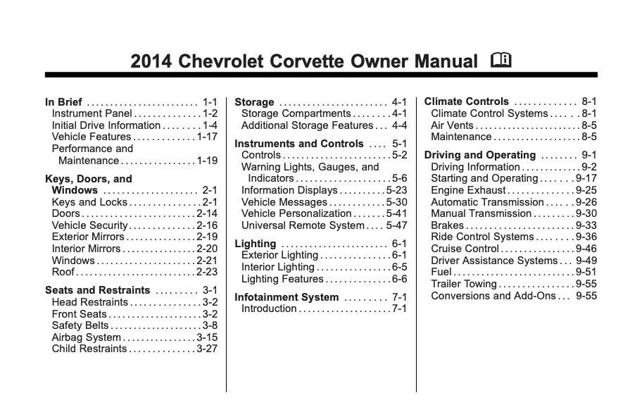 2014 Corvette Owners Manual
