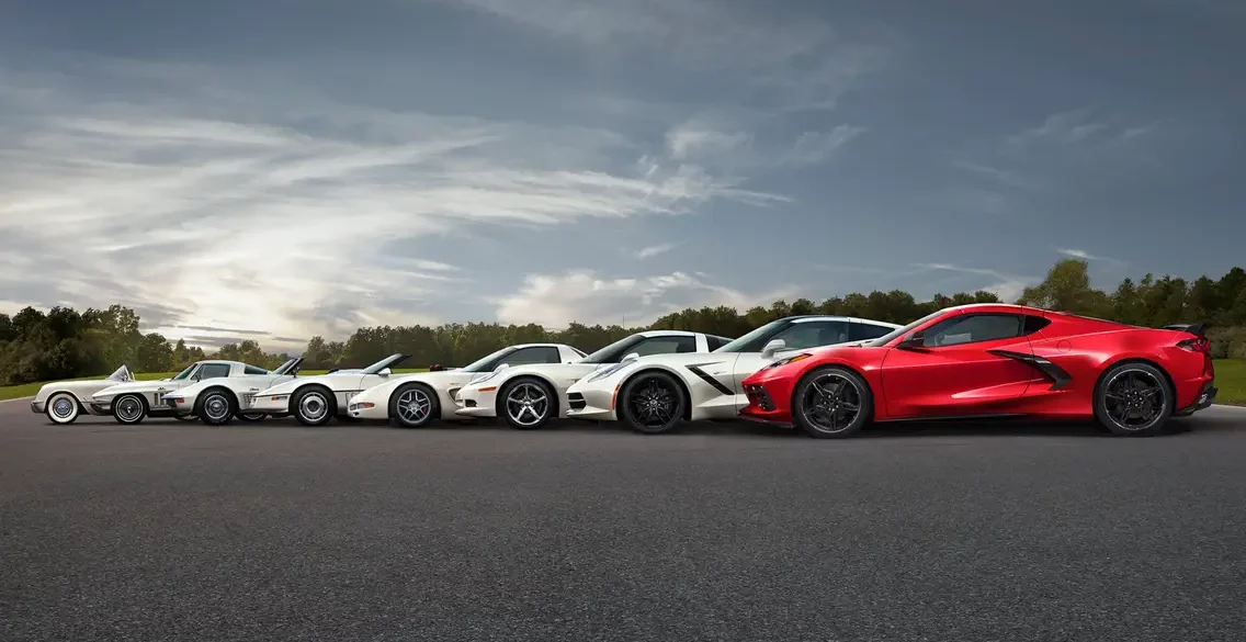 All eight-generations of the Chevy Corvette.