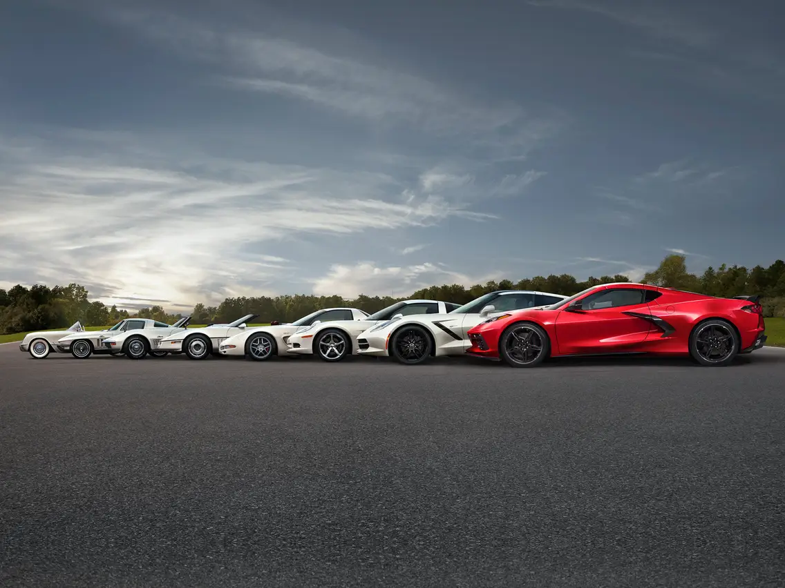 All eight-generations of the Chevy Corvette.