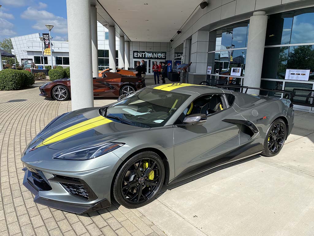 The 2022 Corvette C8R Special Edition model in Hypersonic Gray.