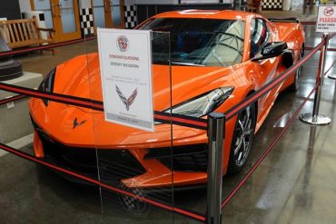 A new C8 Corvette in the lobby of the National Corvette Museum.