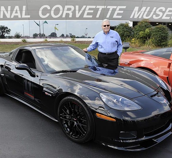 A pre-production model of the 2011 Corvette Carbon Edition Z06 crosses the Barrett-Jackson's Palm Beach auction block in April 2010.