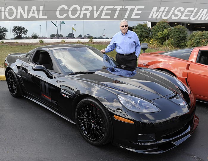 A pre-production model of the 2011 Corvette Carbon Edition Z06 crosses the Barrett-Jackson's Palm Beach auction block in April 2010.