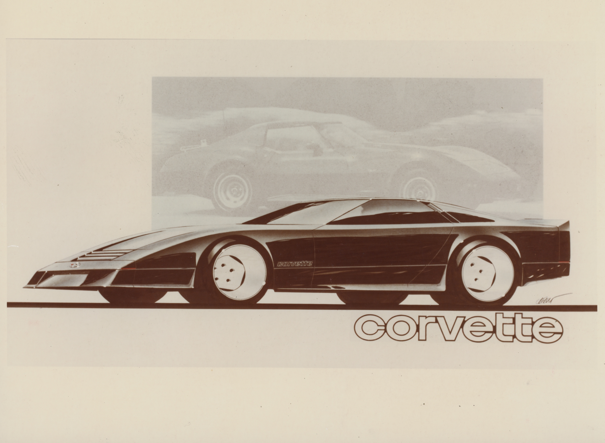 One of Jerry Palmer's early renderings of the fourth-generation Corvette. (Image courtesy of GM Media.)