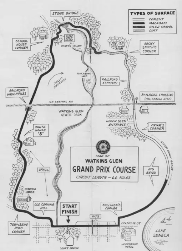 Original Watkins Glen Grand Prix Circuit, circa 1948-1952.