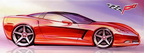 Early design rendering of the C6 Corvette. (Image courtesy of GM Media.)