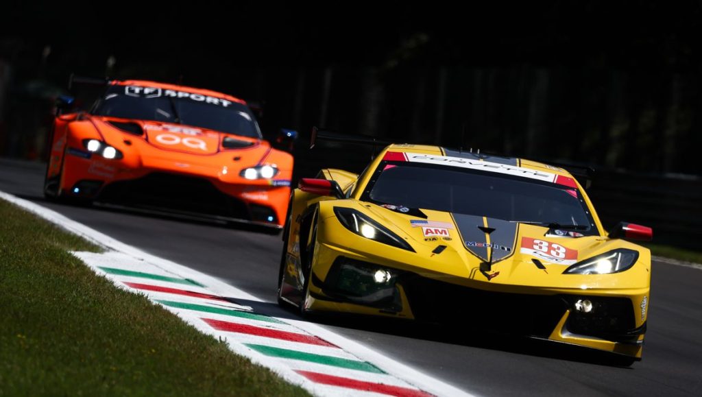The No. 33 Corvette Racing battling it out with an Aston Martin in Monza as they work to secure their first WEC Championship!