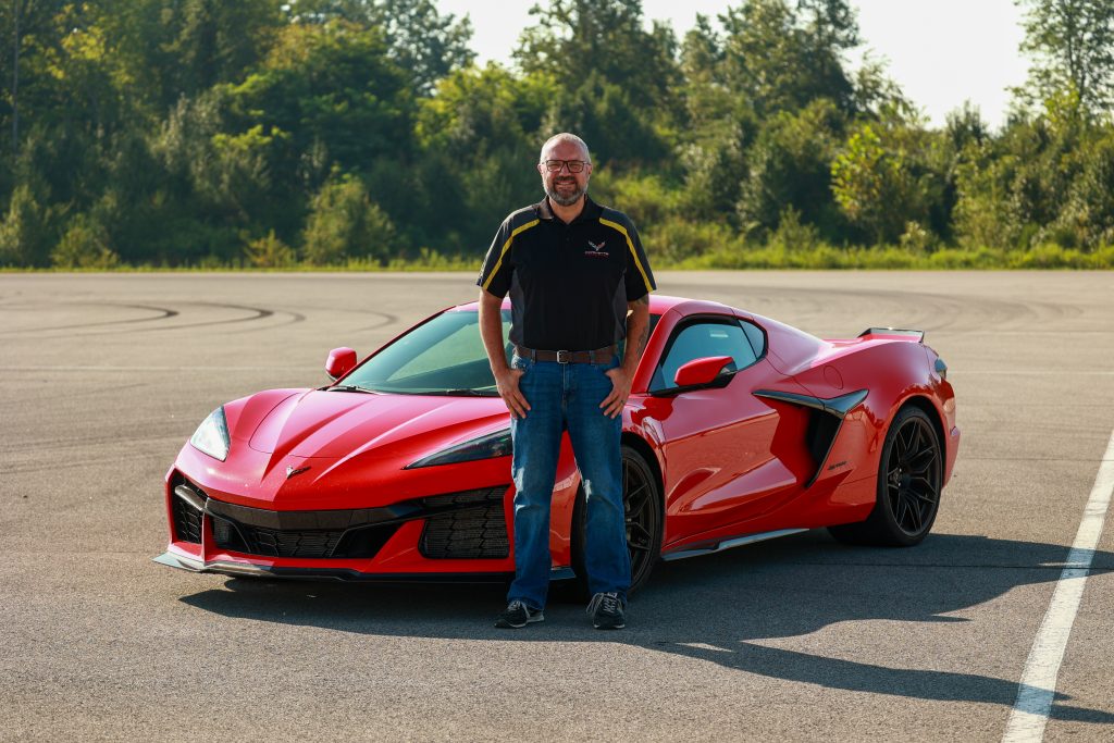 Corvsport.com founder and author Scott Kolecki with a 2023 Corvette Z06 at the NCM Motorsports Park in Bowling Green, Kentucky. (Image by Cole Carroll/NCM Motorsports Park)