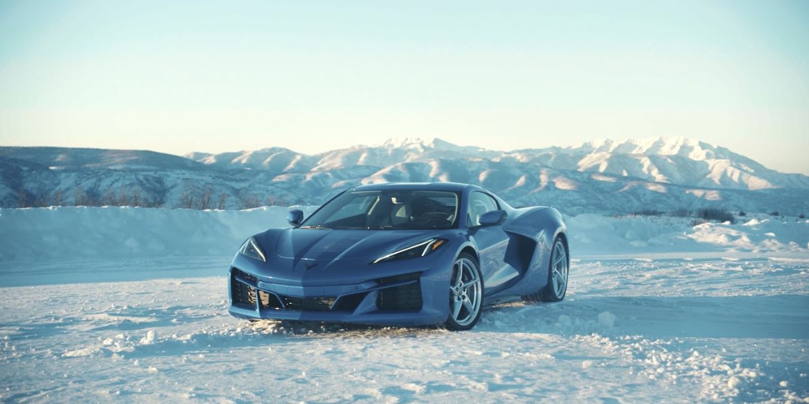 2024 Chevrolet Corvette E-Ray in the snow