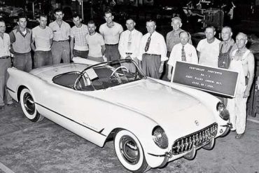 The first production Corvette rolls off the assembly line in Michigan on June 30, 1953. (Image courtesy of GM Media.)