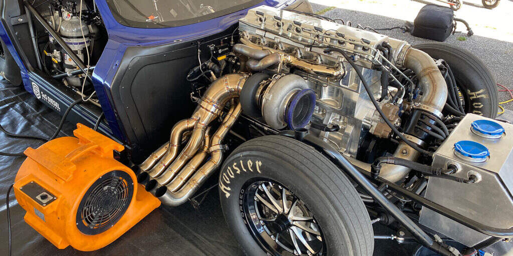 Cummins Engine of a 1963 blue Diesel Corvette build