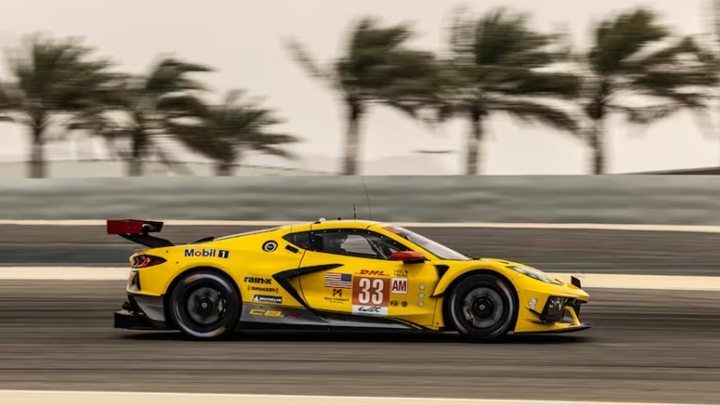 Corvette Racing's Mobil 1/ Sirius XM C8.R running its final race at Bahrain International Raceway. Image courtesy of Richard Prince.)